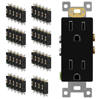 ENERLITES 40 Pack Decorator Wall Outlet, 15A Standard Electrical Receptacle | Self-Grounding, UL Listed, 5-15R, 125V, Non-Tamper Resistant Residential Outlets for Home, Kitchen, Bathroom, Glossy Black