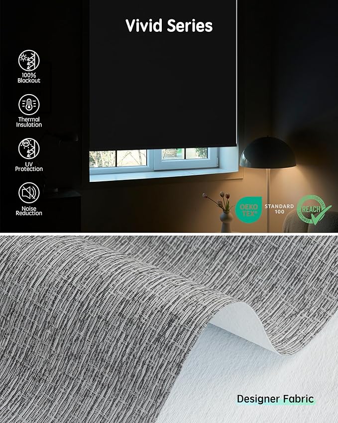 Yoolax Motorized Blinds with Remote, Designer Smart Blinds Work with Alexa, Google, Apple Homekit, 100% Blackout Motorized Shades Custom Electric Shades Voice Control (V-Canyon Gray)