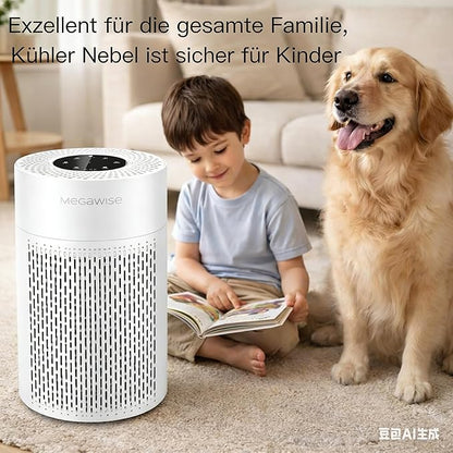 MegaWise Air Purifier EPI-235A (2024) - HEPA Filter, 3-Stage Filtration, Ultra-Quiet Operation, Adjustable Fan Speed, and Night Light (White)