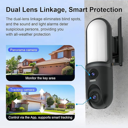 EVERSECU Dual Lens Waterproof Wall Light Camera, 3K Video, 1200LM Floodlight, 2 Way Audio, PTZ Auto Tracking, Support ONVIF & RTSP & Alexa, Cloud/SD Storage, Outdoor Wired WiFi Security Camera