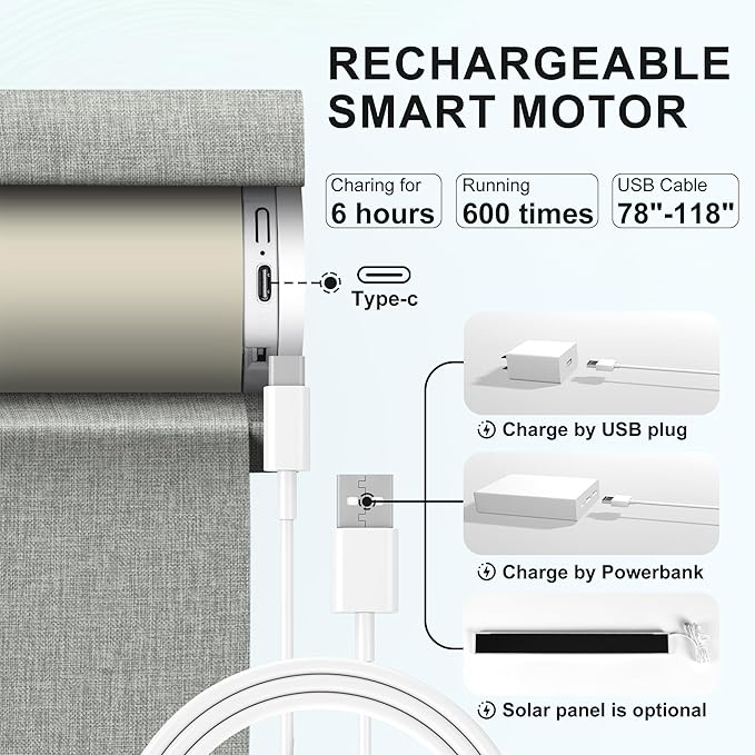 BERISSA Smart Motorized Blinds with Remote,No Drill Automatic Roller Blinds for Indoor Windows,Blackout Linen Fabric,Electric Shades for Windows Home Office,Linen Grey,Custom Size