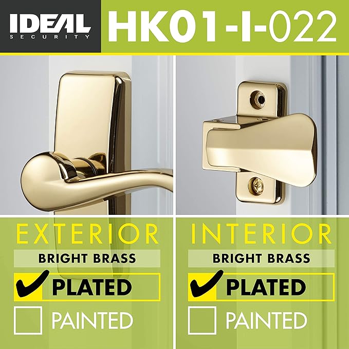 Ideal Security GL Door Lever Set with Keyed Deadbolt Lock for Storm and Screen Doors, Bright Brass (4-Piece Set)