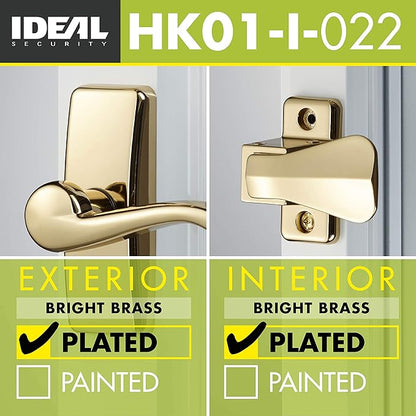Ideal Security GL Door Lever Set with Keyed Deadbolt Lock for Storm and Screen Doors, Bright Brass (4-Piece Set)