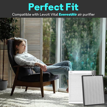 Leemone EverestAir Replacement Filter for LEVOIT EverestAir/EverestAir-P Air Purifier, True HEPA, High Efficiency Granules Activated Carbon, EverestAir-RF, 2 Pack