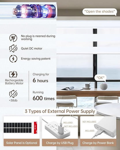 Kincmo Motorized Blinds with Remote, Motorized Zebra Shades Work with Apple Homekit,Alexa,Google Home, Customized Electric Blinds with Remote,App,Voice Control (100% Blackout Gentle White)