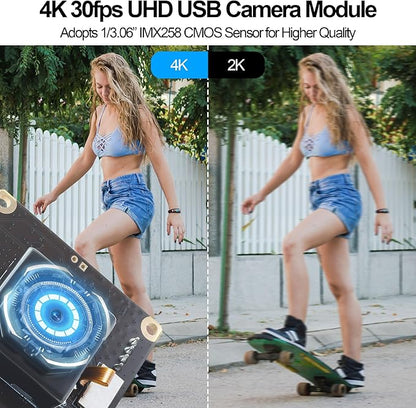 MMlove Ultra HD 4K Auto Focus Anti-Shake USB Camera Module 11MP 30fps 90° No Distortion Lens High Speed Lightburn Camera IMX258 Industrial Security Webcam for PC/Laptop/Raspberry Pi