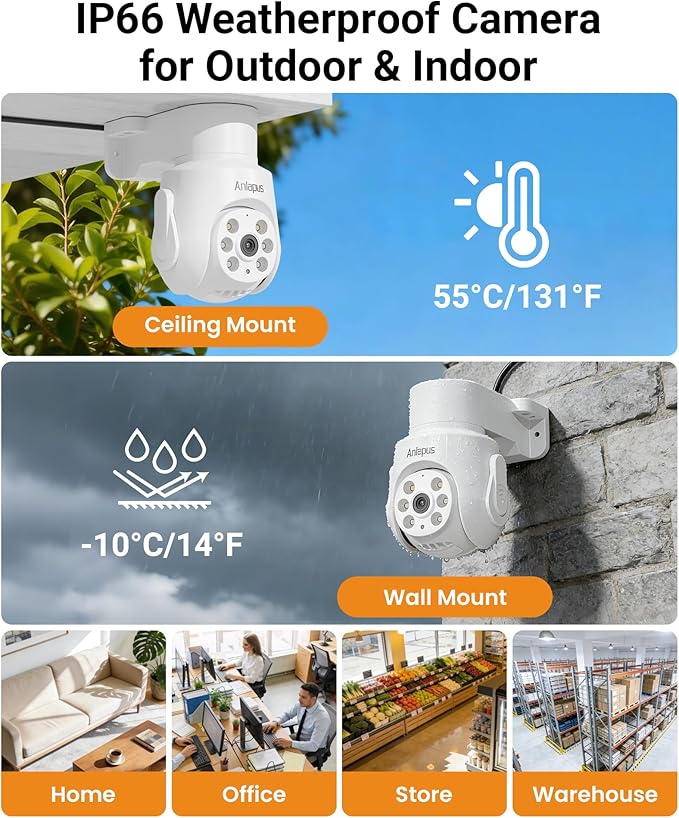 Anlapus 4K Wired Security Camera System, 4pcs 8MP 360° Pan/Tilt Cameras Outdoor Indoor, Human Vehicle Detection, Night Vision, 8CH Surveillance CCTV DVR with 1TB HDD for 24/7 Video & Audio Recording
