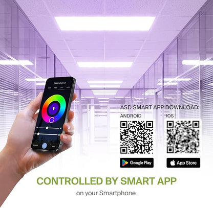 ASD 2 Pack 2x4 Smart RGBW LED Flat Panel Light - 40W UL | 4961LM 3500K 4000K 5000K Selectable Dimmable 2x4 LED Drop Ceiling Light Fixture | RGB Lights WiFi App Controlled Alexa & Google Assistant