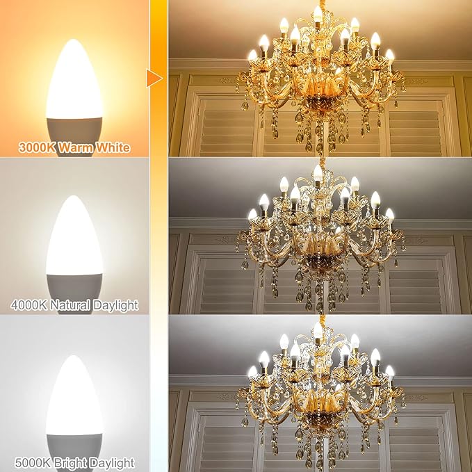 E12 LED Candelabra Bulbs 3000K Soft White 6W 60Watt Equivalent, B11 Ceiling Fan Light Bulbs Small Base, C37 Type B Light Bulb for Chandelier, 600 Lumen, Non-dimmable, 6 Pack