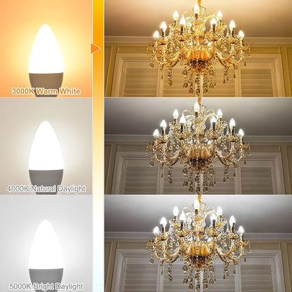 E12 LED Candelabra Bulbs 3000K Soft White 6W 60Watt Equivalent, B11 Ceiling Fan Light Bulbs Small Base, C37 Type B Light Bulb for Chandelier, 600 Lumen, Non-dimmable, 6 Pack