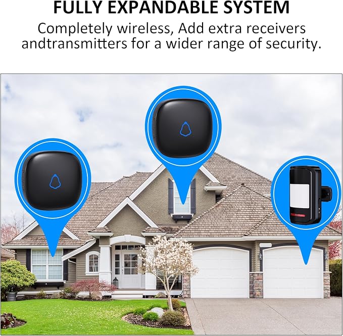 Wireless Motion Sensor Alarm Indoor, METAK 1 PIR Detector 1 Receiver,Black | Movement Activated Doorbell Chime for Home Doorway/Business Entry/Garage Security/Store Entrance,Pet/Elderly/Dementia Monitor