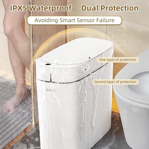 MUEE 3.5 Gal Automatic Bagging Bathroom Trash Can, Motion Sensor, White