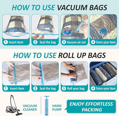 Vacuum Storage Bags with Hand Pump, Vacuum Seal Space Saver Bags,35 Combo | 80% Space-Saving Bags for Clothing, Blankets, Pillows, Bedding & Comforters; Multi-Size Variety Pack for Home & Travel