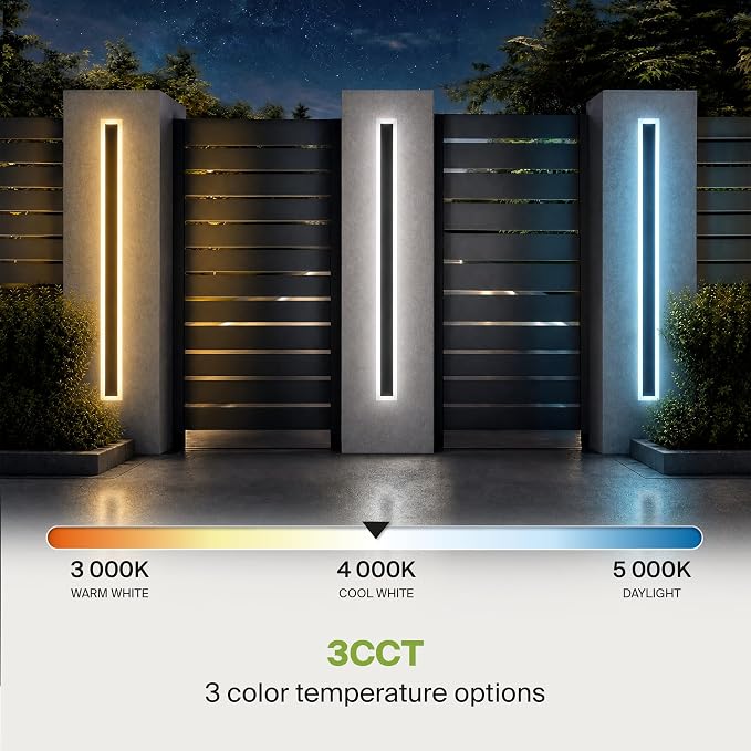 ASD LED 72" Long Wall Mount Light Fixture, Outdoor & Indoor Linear Sconce | 3CCT, Dimmable, Waterproof, Anti-Rust, ETL Listed | 40W 3570LM 3000-5000K 100-277V | Exterior Porch Lighting | Black