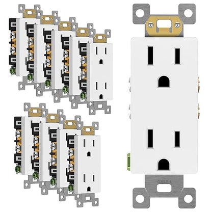 ENERLITES 10 Pack Decorator Wall Outlet, 15A Standard Electrical Receptacle | Self-Grounding, UL Listed, 5-15R, 125V, Non-Tamper Resistant Residential Outlets for Home, Kitchen, Bathroom, Matte White