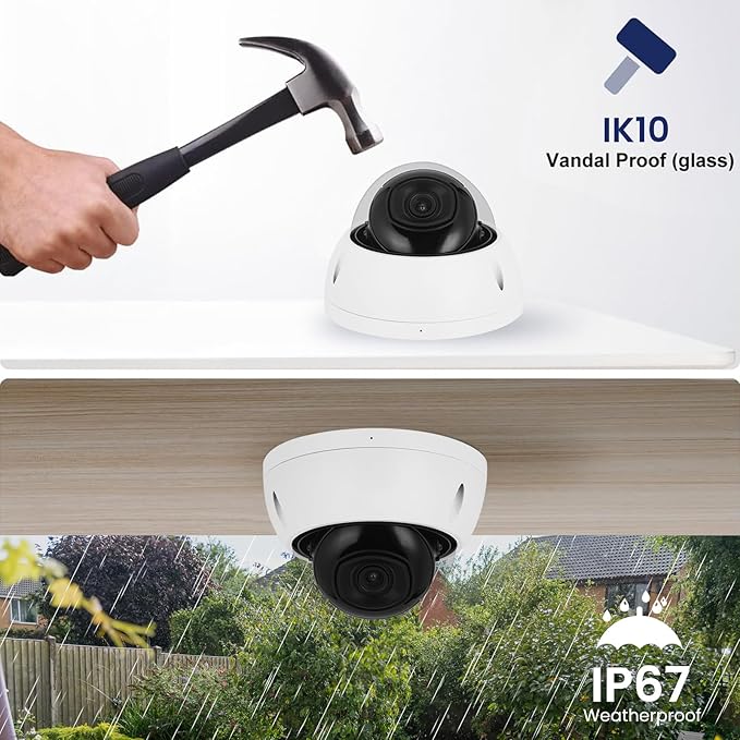 DahuaSecurity 4K 8MP PoE IP Camera, Outdoor Surveillance Dome Camera with Human Vehicle Detection, Home Camera IR Wired Cam with 98ft Night Vision IK10/IP67 (Dome-FB-8MP-a)