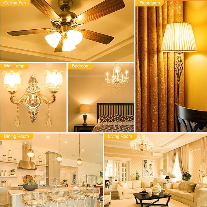 E12 Candelabra LED Bulbs 2700K Warm White, 60Watt Equivalent, Type B Light Bulb for Chandelier, 5W B11 Ceiling Fan Light Bulbs Small Base, 500LM, 120V, Non-dimmable, 4 Pack