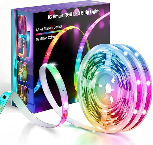 MFWW Smart IC RGB Strip Lights, 130FT LED Lights Multiple Colors on One Line, App+Remote Control, Timing, Multimodal, Music Sync, Color Changing Lights for Bedroom, Party Home Decor