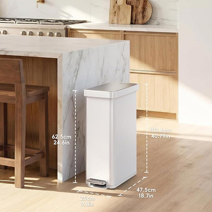 EKO Hudson Slim 50L / 13.2 Gal Stainless Steel Step Trash Can, Matte White