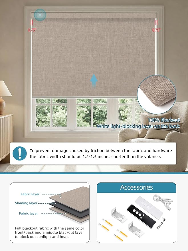 SmartWings Motorized Smart Blinds with Remote, Custom Automatic 100% Blackout Roller Shade Compatible with Alexa/Homekit/Google, Electric Smart Blinds for Indoor Windows, Bouvardia Light Brown
