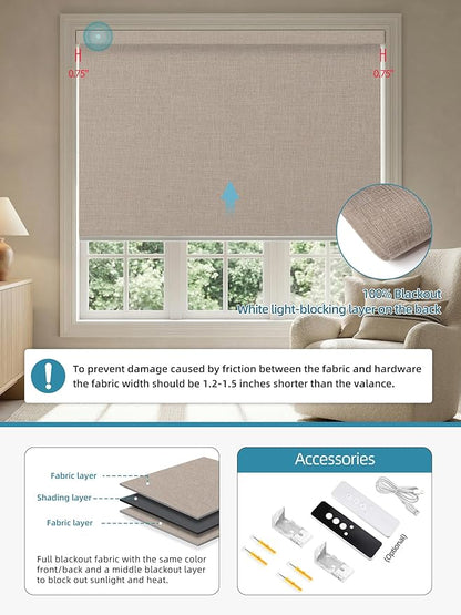 SmartWings Motorized Smart Blinds with Remote, Custom Automatic 100% Blackout Roller Shade Compatible with Alexa/Homekit/Google, Electric Smart Blinds for Indoor Windows, Bouvardia Light Brown