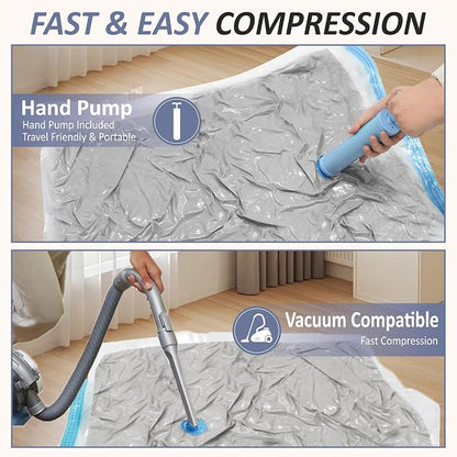 4 XXL Jumbo Vacuum Storage Bags for Bedding, Space Saver with Hand Pump | 47.2" x 35" Extra Large Vacuum Seal Bags for Bedding, Comforters, Blankets & Pillows; 80% Space-Saving Storage for Home