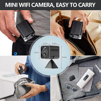 Mini WiFi Wireless Camera, 2K Indoor Hidden Camera for Home Security, Portable Battery Operated Small Camera, Auto Night Vision and APP Remote Viewing, Real-time Alerts