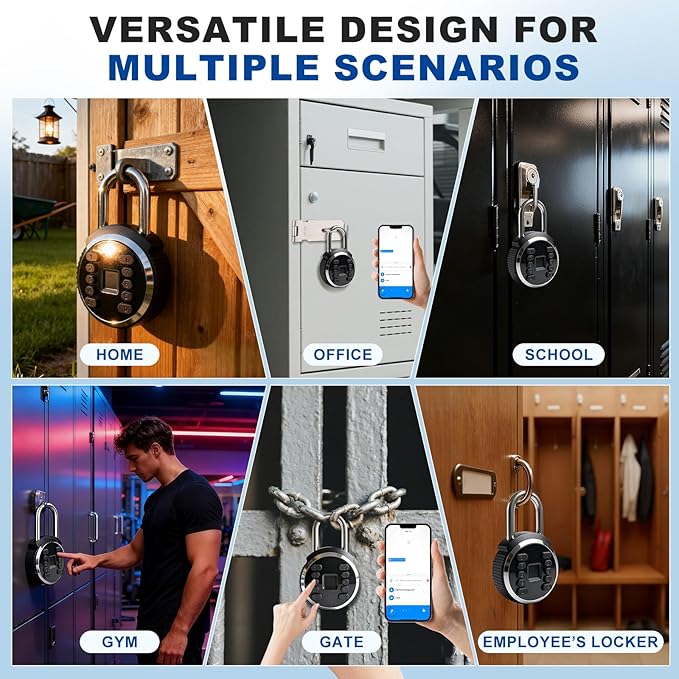 Fingerprint Padlock, Biometric Smart Lock Keyless IP67 Water-Resistant Gym Locker Lock, Rechargeable Fingerprint Lock for Gym, Fence, Storage, Outdoor and Indoor Security