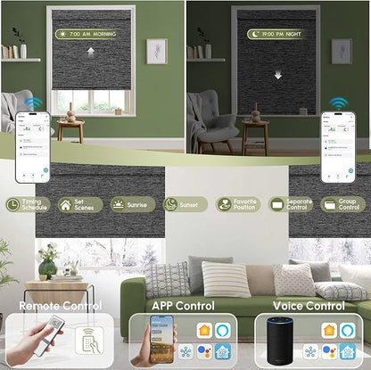FineTell Motorized Blinds with Remote, 100% Blackout Roller Shades Work with Alexa,Apple Homekit,Google Home APP and Voice Control, Customized Electric Blinds (100% Blackout Eclipse Anchor Grey)