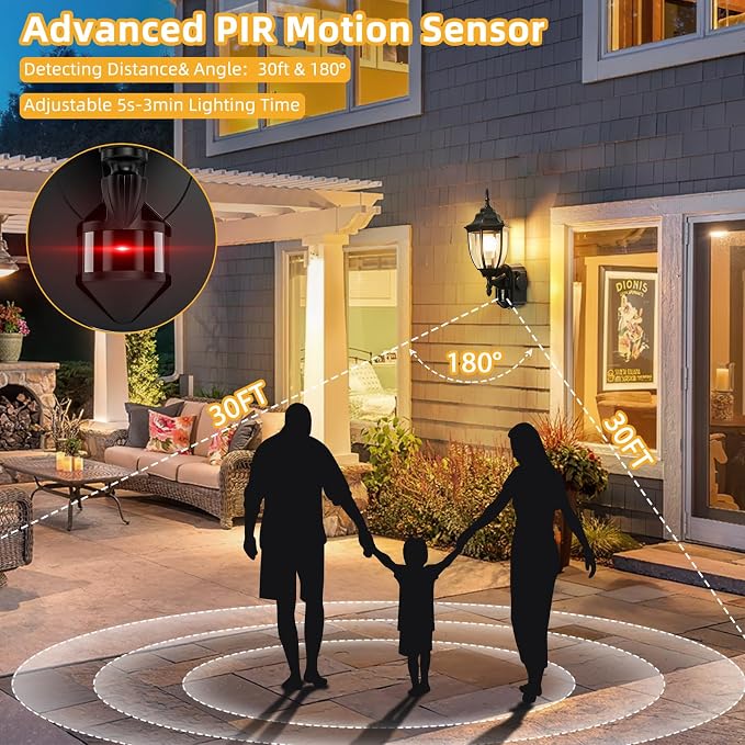 Porch Lights with Outlet, Motion Sensor Outdoor Lights, 2 Pack