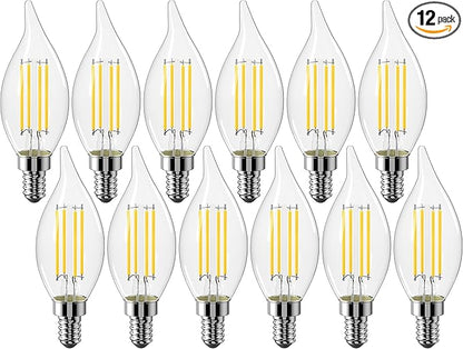 CYLYT E12 Chandelier Bulb 40 watt Equivalent, Dimmable LED Candelabra Light Bulbs 4W, 5000K Daylight 470 Lumen Lightbulbs, CA11, UL Listed, Pack of 12