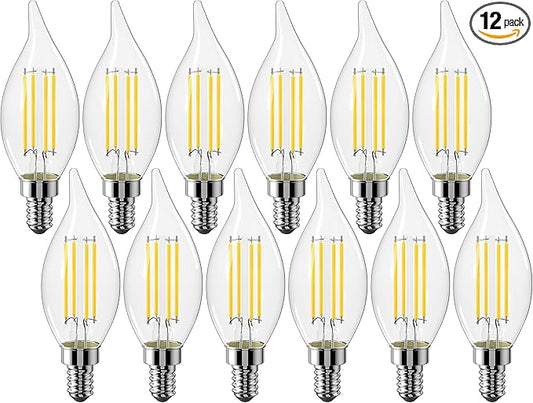 CYLYT E12 Chandelier Bulb 60 watt Equivalent, Dimmable LED Candelabra Light Bulbs 6W,5000K Daylight 650 Lumen Lightbulbs, CA11, UL Listed, Pack of 12