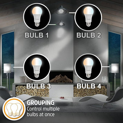 XTREME Energizer Connect Smart A19 LED Multi White Light Bulb with Voice Control and Remote Access Through Your Smartphone | Compatible with Alexa and Google Assistant, 4 Pack