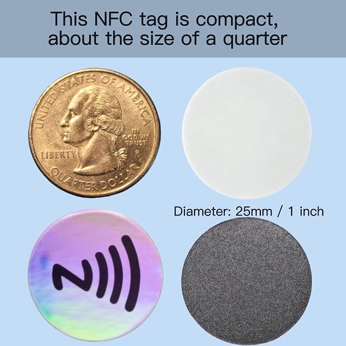 DAMILA NFC216 Anti-Metal NFC Tags with Holographic Labels, 10 Pack