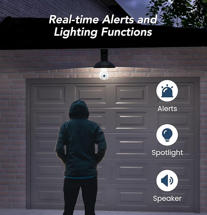 GNCC 2K Light Bulb Security Camera, 2.4GHz Only, 355° Wireless Outdoor Camera, Full-Color Night Vision, Motion Detection, Easy Install, Local & Cloud Storage Requires Subscription (1-Pack, White)