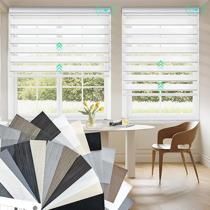 HeyBlinds Motorized Zebra Shades for Indoor Windows, Roller Shades with Customized Size, Electric Cordless Blinds Compatible with Alexa Google Home and Apple Home (Zebra Blinds Fabric Samples)