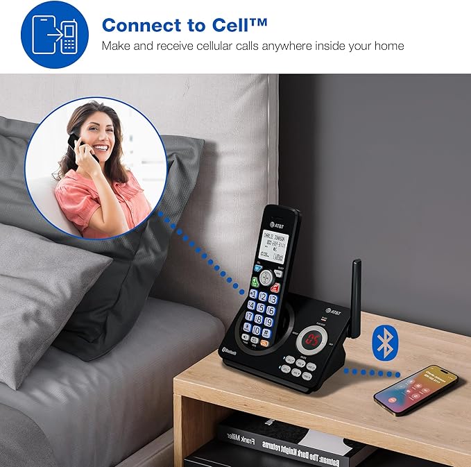 AT&T DL72379 3-Handsets DECT 6.0 Cordless Landline Phone with Bluetooth Connect to Cell, Smart Call Blocker, Digital Answering System, Big Buttons, Unsurpassed Range & ECO Mode