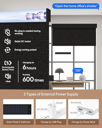 Kincmo Motorized Blinds with Remote,100% Blackout Motorized Roller Shades Work with Apple Homekit,Alexa,Google, Custom Electric Blinds with App,Voice Control (Eclipse Black)