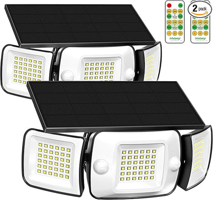 intelamp Solar Flood Lights Outdoor Waterproof, 6000mAh 1200LM Solar Powered Dual Motion Sensor LED Lighting Dusk to Dawn Security Floodlight Exterior with Remote for Outside Garden House Patio