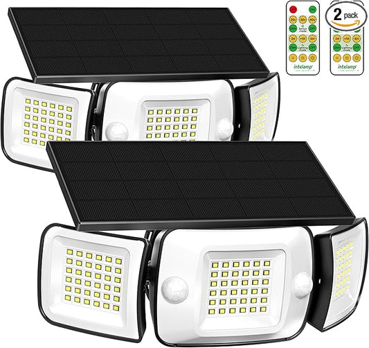 intelamp Solar Flood Lights Outdoor Waterproof, 6000mAh 1200LM Solar Powered Dual Motion Sensor LED Lighting Dusk to Dawn Security Floodlight Exterior with Remote for Outside Garden House Patio