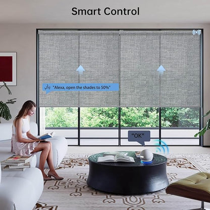 Motorized Coupled Shades, Light Filtering Smart Blinds for Large Windows Automatic Blinds Compatible with Alexa, Electric Roller Shades Customized for Living Room Home Office(Smoky Grey)