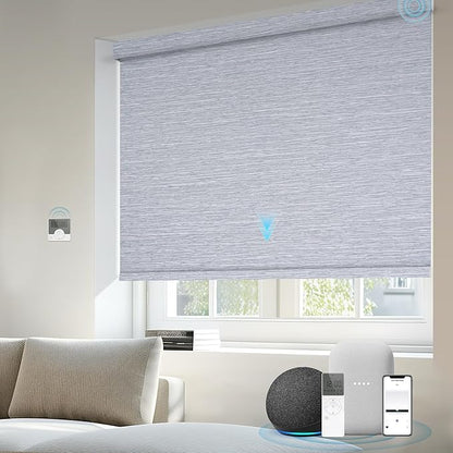 Motorized Blinds Compatible with Alexa Google Custom to 108" Width 100% Blackout Smart Blind Automatic Large Window Roller Shades Remote Control Striped Grey