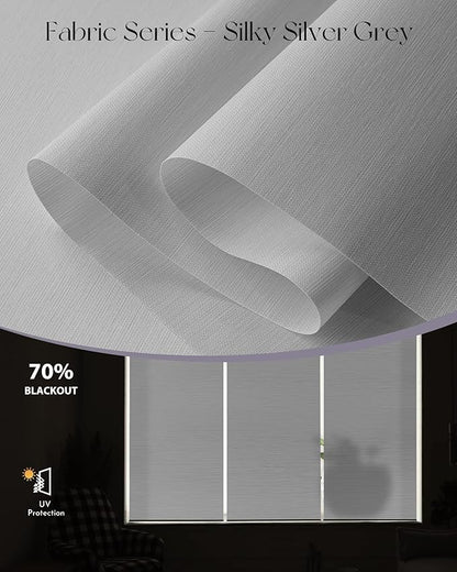 Graywind Motorized Silky Light Filtering Shades Compatible with Alexa Google Half Shading Rechargeable Remote Control Smart Blinds Electric Window Shade, Custom Size (Silky Silver Grey)