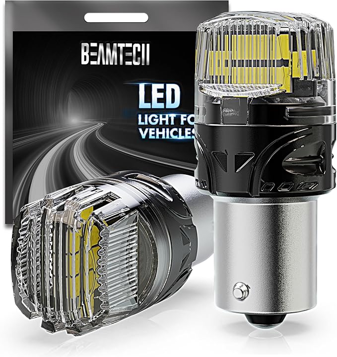 BEAMTECH 1156 LED Bulbs for Reverse Lights, 6500K Cool White Super Bright, 1141 1003 7506 BA15S for Back Up Lights, Tail Brake Parking Lights, Pack of 2