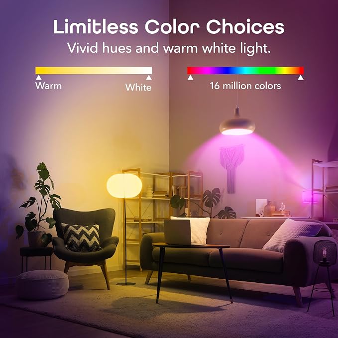 Geeni Prisma Smart Light Bulbs 4-Pack, Color Changing RGBW LED, A19, 800 Lumens, 60W Equivalent, Dimmable, 2700K, Works with Alexa & Google Home