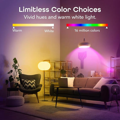 Geeni Prisma Smart Light Bulbs 4-Pack, Color Changing RGBW LED, A19, 800 Lumens, 60W Equivalent, Dimmable, 2700K, Works with Alexa & Google Home