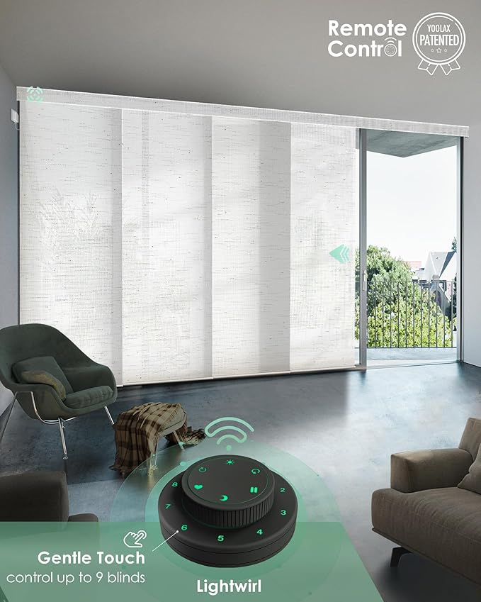 Yoolax Custom XL Smart Sliding Door Blinds, Motorized Sliding Panel Blinds Compatible with Alexa, Light Filtering Vertical Blinds for Glass Doors, Patio Doors, Closet Doors, Half Shading Starry White