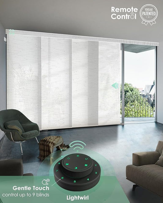 Yoolax Custom XL Smart Sliding Door Blinds, Motorized Sliding Panel Blinds Compatible with Alexa, Light Filtering Vertical Blinds for Glass Doors, Patio Doors, Closet Doors, Half Shading Starry White