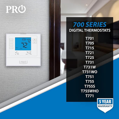PRO1 T701 Single Stage Non-Programmable Wall Thermostat for 1 Heat/1 Cool Conventional Systems, Conventional Digital Thermostat for Home