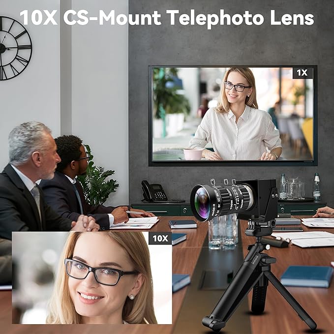 4K USB Webcam 1080P@120fps High Speed Camera With CS-Mount 5-50mm 10X Telephoto Zoom Manual Lens 12MP Close-Up Capability OpenCV Compatible Plug-and-Play for Live Streaming,Industrial Projects